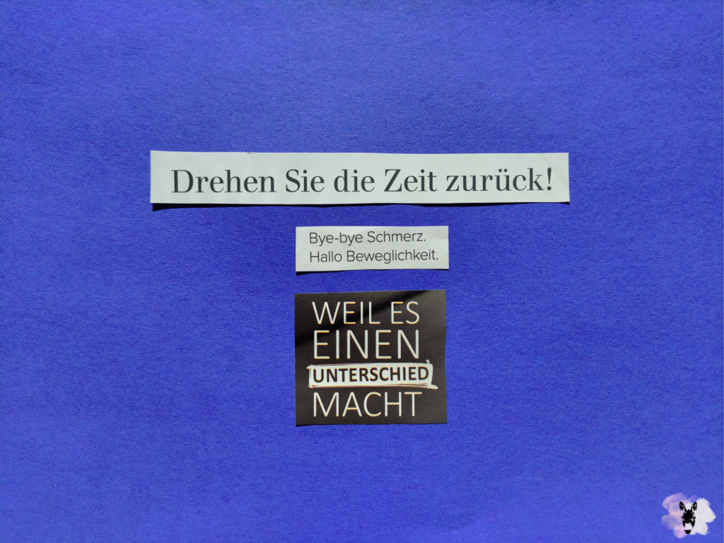 Arbeit aus 3 Werbeausschnitten auf Tonpapier zum Thema Drehen Sie die Zeit zurück! aus der Serie 1, Kombination 18