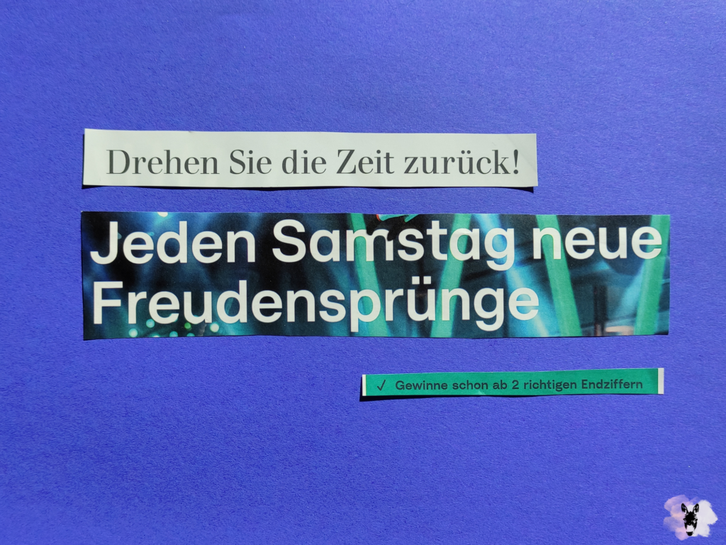 Arbeit aus 2 Werbeausschnitten auf Tonpapier zum Thema Drehen Sie die Zeit zurück! aus der Serie 2, Kombination 2